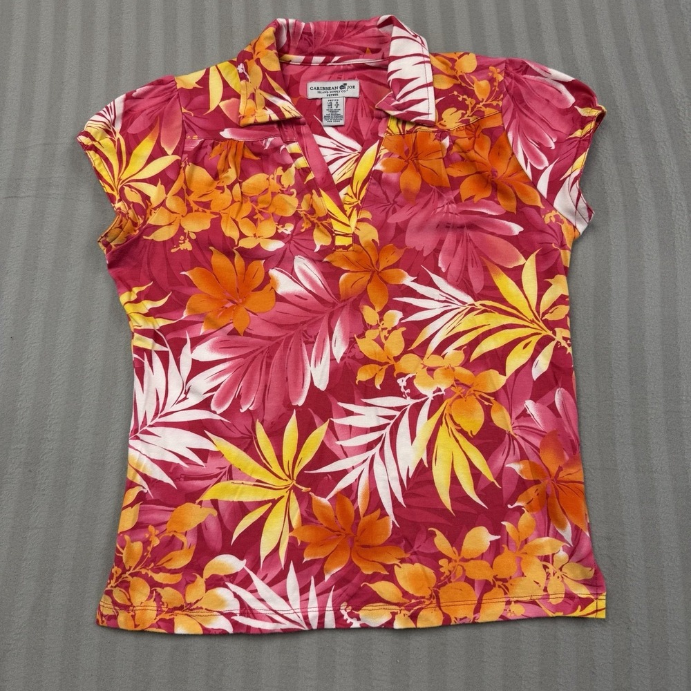 Caribbean Joe Island Supply Women's Petite Small Floral Sleeveless‎ Button Down